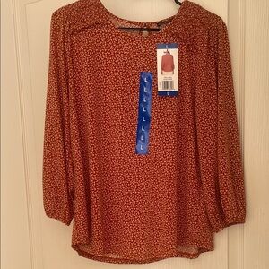 Adrianna Papell Rust Floral Long-Sleeve Blouse